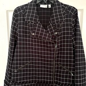 Women’s black and white side zip jacket. Waist length